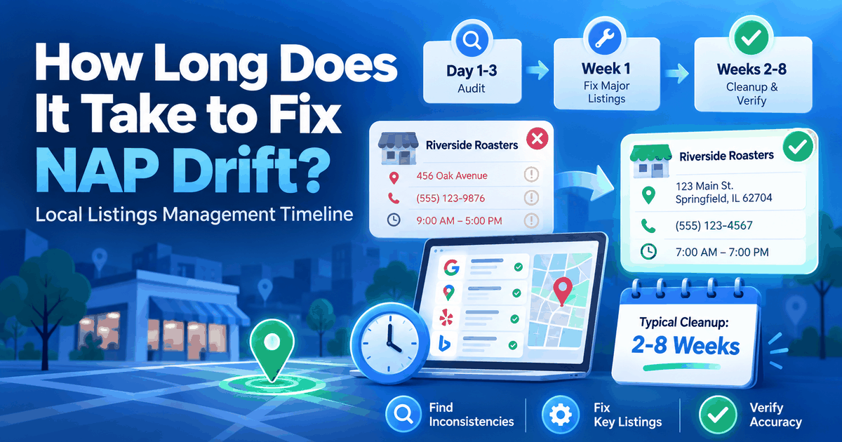 How Long Does It Take to Fix NAP Drift? Local listings management timeline